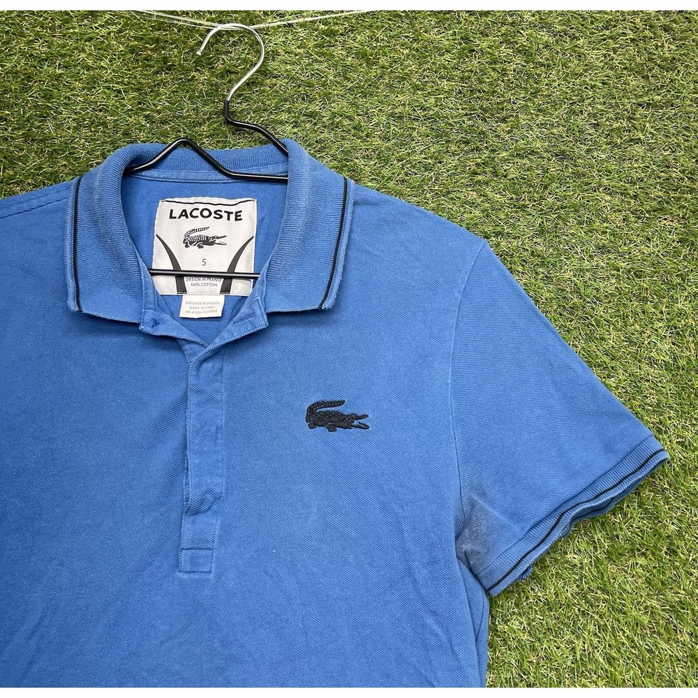 Lacoste Polo Shirt Mens Size 5 Blue Big Croc Logo Preppy Peru Dress Henley